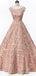 Καπέλο Μανίκια Soop Rose Gold Lace Long Evening Prom Φορέματα, Φθηνά Πάρτυ Χορός Φορέματα, 18612