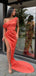 Mermaid Orange One Shoulder High Slit Cheap Long Prom Dresses Online,12679