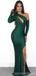 Unique Emerald Green Mermaid One Shoulder Side Slit Cheap Bridesmaid Dresses,WG1597