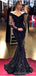 Black Mermaid Long Sleeves Off Shoulder Cheap Prom Dresses Online,12874