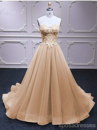 Querida pescoço ouro lantejoulas uma linha barato longo Evening Prom Dresses, Evening Party Prom Dresses, 12350