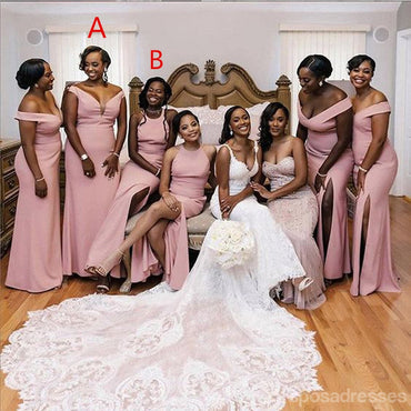 Mismatched Pink Side Slit Mermaid Cheap Long Bridesmaid Dresses,WG1450