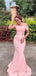Pink Mermaid Off Shoulder Cheap Long Bridesmaid Dresses,WG1448