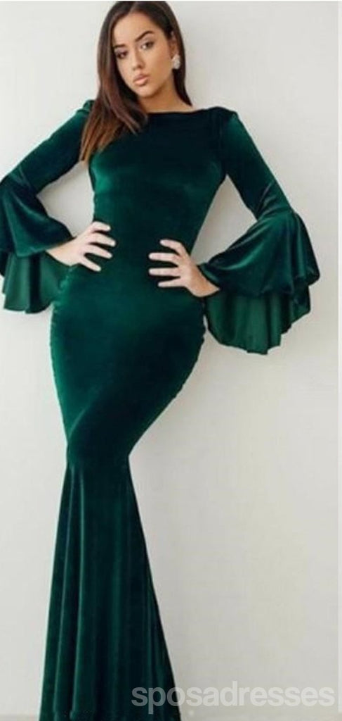 Green Mermaid Jewel Long Sleeves Cheap Bridesmaid Dresses Online,WG1164