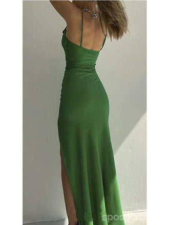 Green Mermaid Spaghetti Straps High Slit Cheap Long Prom Dresses Online,12928