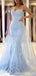 Blue Mermaid Spaghetti Straps Long Prom Dresses Online, Evening Dresses,12653