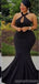 Black Mermaid Halter Backless Cheap Long Bridesmaid Dresses,WG1548