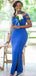 Blue Mermaid One Shoulder High Slit Cheap Long Bridesmaid Dresses,WG1340