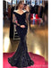 Black Mermaid Long Sleeves Off Shoulder Cheap Prom Dresses Online,12874