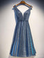 Sparkly V λαιμό dusty μπλε πούλιες homecoming φορέματα σε απευθείας σύνδεση, φτηνά κοντά φορέματα prom, CM758