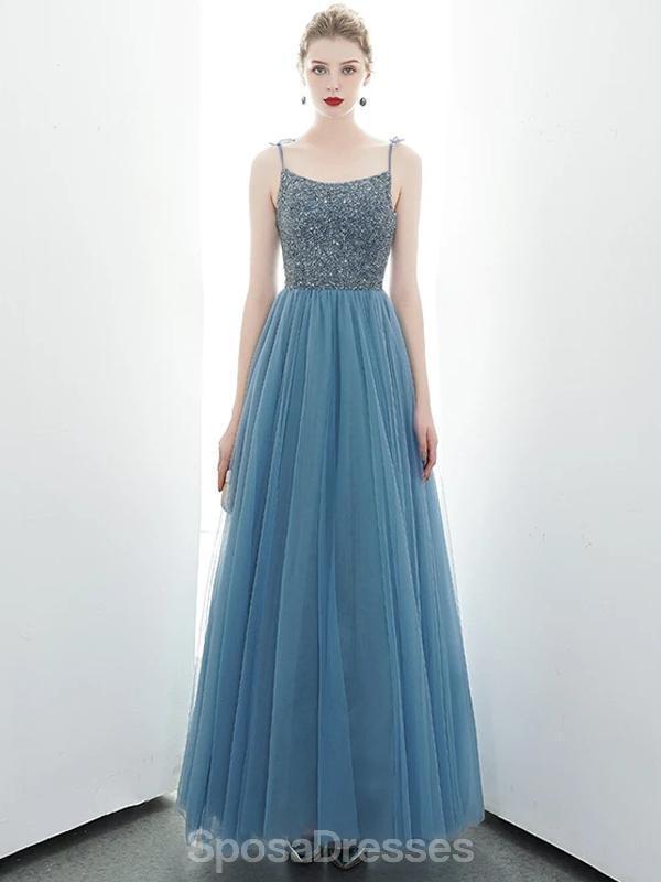 Σπαγγέτι λουράκια Dusty Μπλε Φθηνά βραδινά φορέματα, Βραδινά φορέματα, 12176