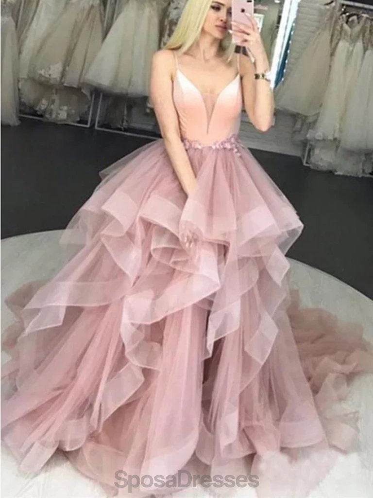 Λουράκια σπαγγέτι Dusty Pink Ball Gown Φθηνά βραδινά φορέματα, Βραδινά φορέματα, 12152