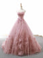 Sweetheart Dusty Pink Hand Made Flower Long Evening Robes de bal, Cheap Custom Sweet 16 Dresses, 18513