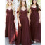 Off Shoulder Dusty rojo largo dama de honor vestidos en línea, vestidos de dama de honor baratos, WG744