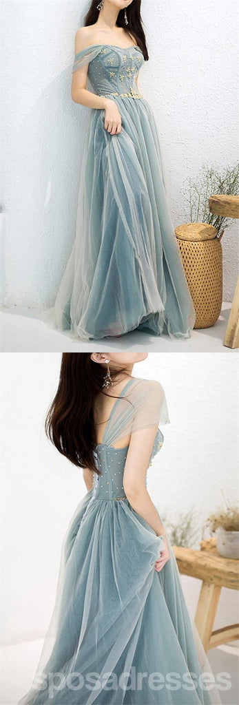 Elegant Blue A-line Off Shoulder Long Prom Dresses Online,Evening Party Dresses,12706