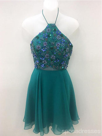 Green Chiffon Beaded Φτηνά Κοντά Φορέματα Homecoming Online, CM599