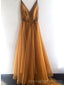 Απλή V Λαιμό Χρυσό A-γραμμή Μακρύ Βράδυ Φορέματα Prom, η Φτηνή Συνήθεια Γλυκό 16 Φορέματα, 18565