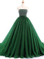 Στράπλες Σμαραγδένιο Πράσινο Τούλι διακοσμημένο με Χάντρες Μια γραμμή Φτηνά Φορέματα Prom Βραδιού, Γλυκό 16 Φορέματα, 17494