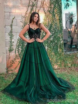 Green A-line Spaghetti Straps Cheap Long Prom Dresses Online,Dance Dresses,12594