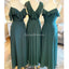 Vert en Mousseline de soie Longue Robes de Demoiselle d'honneur en Ligne, pas Cher Robes de Demoiselles d'honneur, WG691