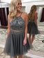 Sexy Two Pieces Grey Backless Rhinestone Short Homecoming Kleider Online, CM605
