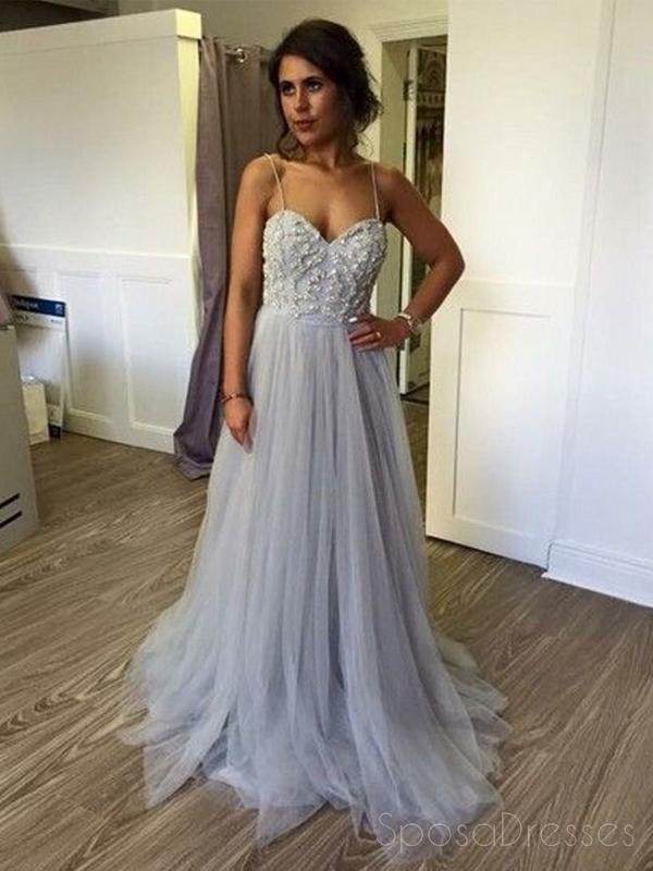 Pas cher Bretelles Spaghetti Gris Perlé Robes de Bal bon marché de Tulle Robes de Bal,PD0166