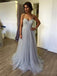 Pas cher Bretelles Spaghetti Gris Perlé Robes de Bal bon marché de Tulle Robes de Bal,PD0166