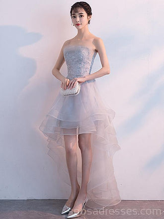 Υψηλό χαμηλό γκρι στράπλες φτηνά φορέματα homecoming σε απευθείας σύνδεση, φτηνά κοντά φορέματα prom, CM755