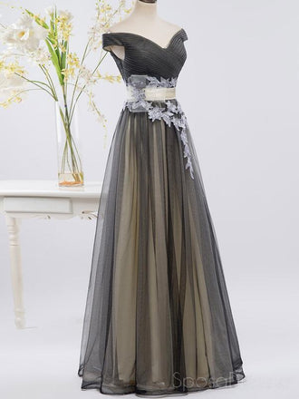 Off Shoulder Blue & Pink Tulle A-line Long Evening Prom Dresses, 17627