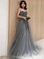 Σπαγγέτι Λουριά Γκρι με Χάντρες Μια γραμμή Μακρύ Βράδυ Φορέματα Prom, Βράδυ Πάρτι, Φορέματα Prom, 12207