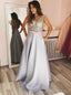 Sexy Lace See Through Grey A-line Long Evening Prom Dresses, Sparkly Sweet 16 φορέματα, 18337