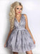 V Neck Grey Lace Φτηνά Κοντά Φορέματα Homecoming Online, CM609