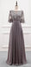 Grey A-line Half Sleeves Lace Applique Chiffon Bridesmaid Dresses Gown, WG1019