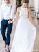 High Neck White Lace Long Sheath Simple Design Wedding Party Dresses, WD0089