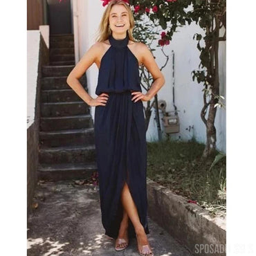 Halter Navy Chiffon Short Bridesmaid Vestidos Online, Vestidos Baratos De Bridesmaids, WG751