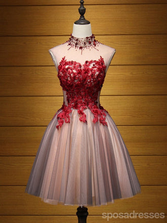 Υψηλή λαιμόκοψη ανοιχτή δαντέλα Φτηνά κοντά φορέματα επιστροφής σε απευθείας σύνδεση, CM689