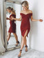 Off Shoulder Rust Red Slit Short Cheap Homecoming Dresses Online, CM704