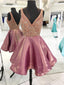 Backless V Λαιμό σε μεγάλο Βαθμό διακοσμημένα με Χάντρες Σκονισμένο Ροζ Φορέματα Homecoming, CM449