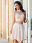 Blush Pink Two Pieces Halter Beaded barato Homecoming vestidos en línea, CM719