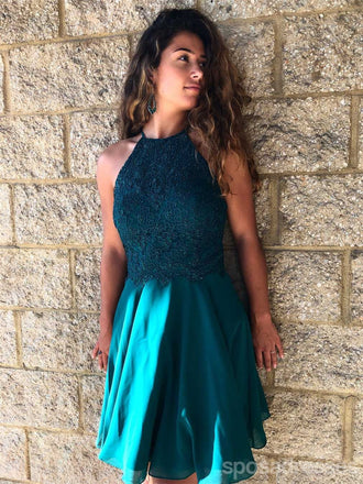 Σέξι Backless Halter Lace Beaded Teal Chiffon Φθηνά φορέματα Homecoming Online, CM722