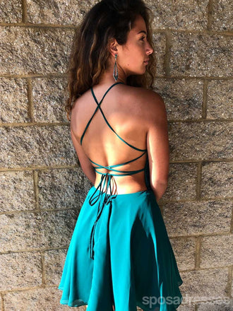 Σέξι Backless Halter Lace Beaded Teal Chiffon Φθηνά φορέματα Homecoming Online, CM722