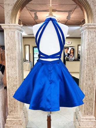 Royal Blue Halter Two Pieces Short Cheap Homecoming Dresses en línea, CM727