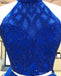 Royal Blue Halter Two Pieces Short Cheap Homecoming Dresses en línea, CM727