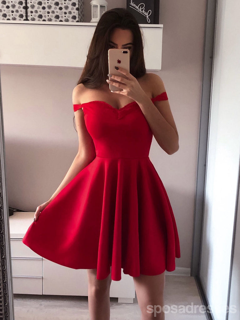 Simple Red Off Shoulder Κοντά Φτηνά Homecoming Φορέματα Online, CM729