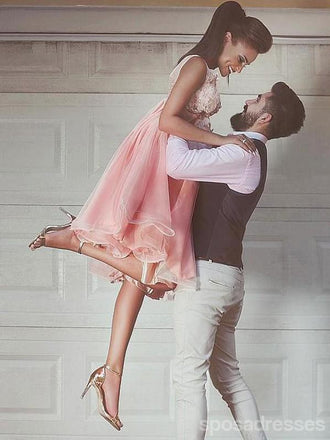 V Λαιμός Lace Ξανθά Ροζ Σύντομη Χαμηλό Φθηνό Φτηνά Φορέματα Online, CM731