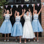 Φόρεμα με απλό μπλε δαντέλα Illusion Φθηνές κοντές φορέματα παράνυμφων σε απευθείας σύνδεση, WG330