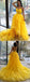 Yellow A-line Spaghetti Straps High Low Cheap Maxi Long Prom Dresses,13258