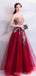 Burgundy A-line Jewel Sleeveless Long Prom Dresses Online, Evening Dresses,12648