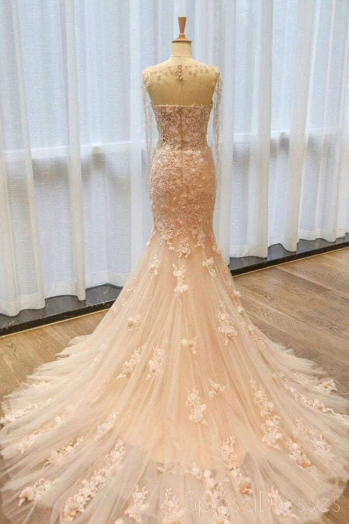 Long Sleeve Blush Pink Mermaid Lace Long Evening Prom Dresses, Popular Cheap Long 2018 Party Prom Dresses, 17309