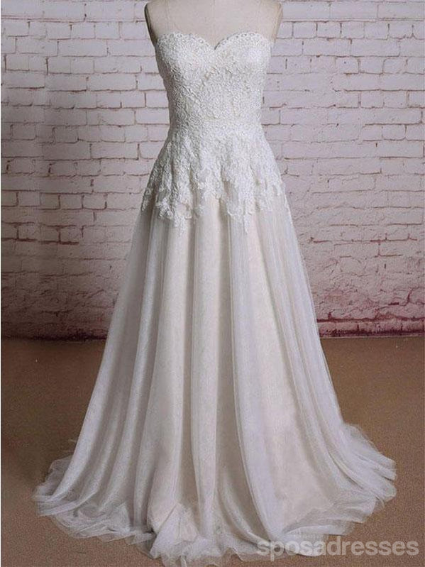 Robe de mariée longue sans bretelles en dentelle chérie A-ligne, WD292